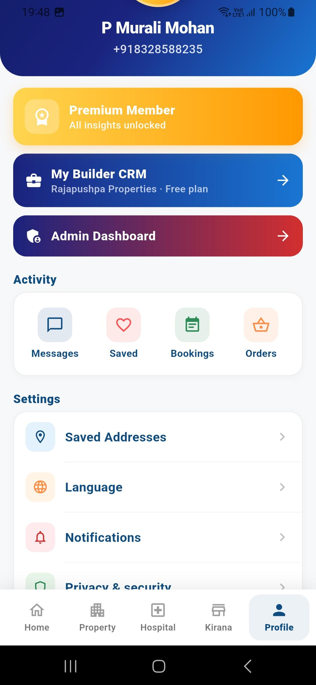 Profile with Premium and Builder CRM